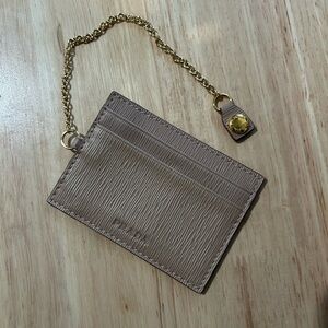 Prada Taupe Card Holder with Chain